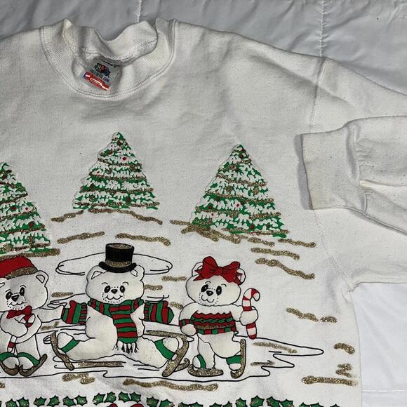 Fruit of the Loom Tops - Vintage 90 Teddy Bear Christmas Woman’s large Sweater Fruit of the Loom Holiday